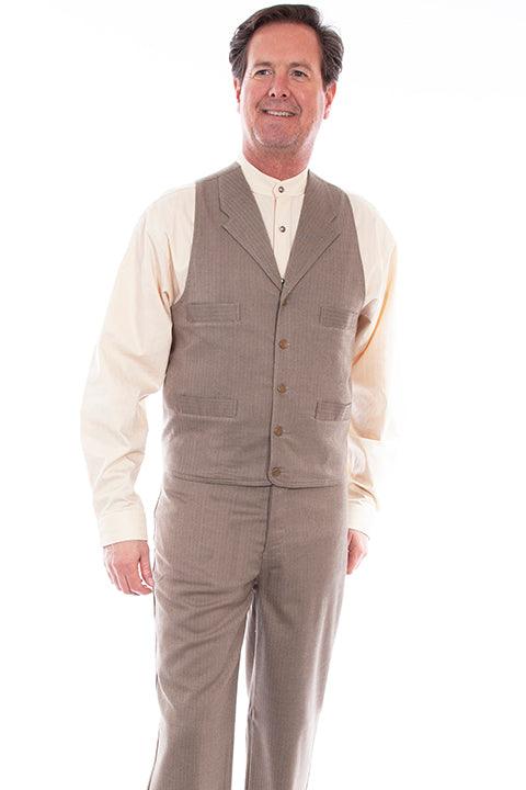 Scully Leather 100% Cotton Brown Herringbone Vest - Flyclothing LLC