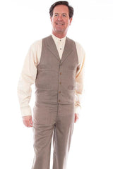 Scully Leather 100% Cotton Brown Herringbone Vest - Flyclothing LLC