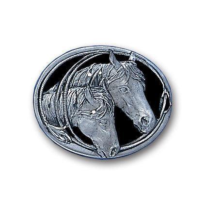 Horse Heads (Diamond Cut) Small Enameled Belt Buckle - Siskiyou Buckle