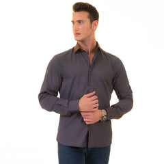 Gravity Homme Men's Long Sleeve Button Down / Geneva Brown S2 - Flyclothing LLC