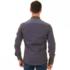 Gravity Homme Men's Long Sleeve Button Down / Geneva Brown S2 - Flyclothing LLC