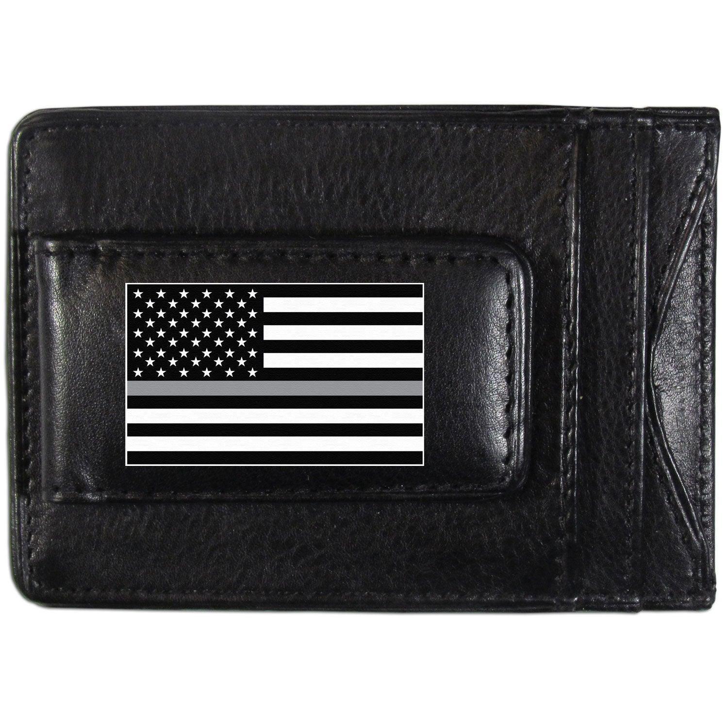 Thin Gray Line National Guard Flag Leather Cash and Cardholder  - Siskiyou Buckle