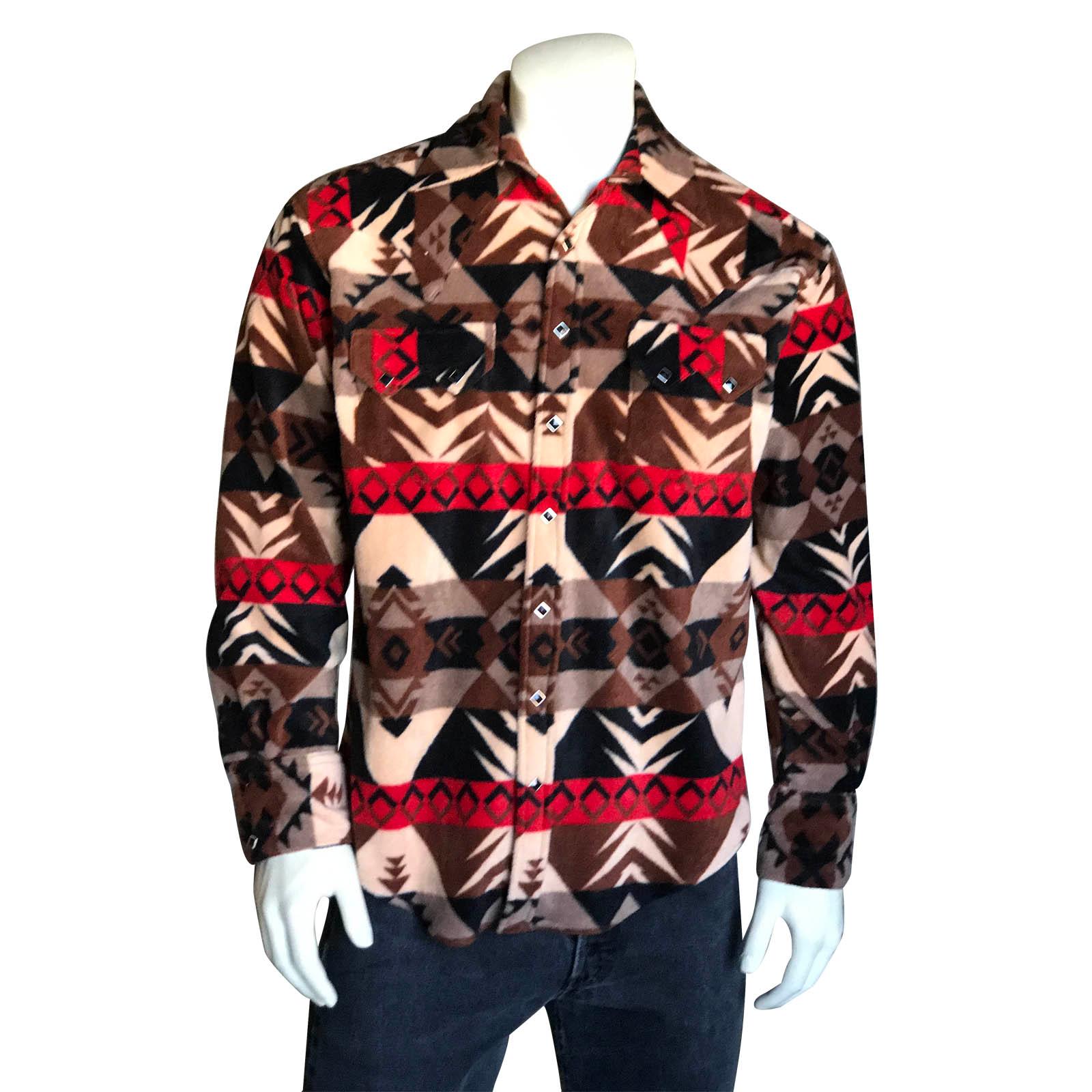 Rockmount Clothing Mens Native Pattern Fleece Western Shirt In Black Red - Flyclothing LLC