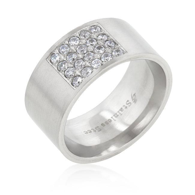 Stainless Steel Pave Cubic Zirconia Mens Ring - Flyclothing LLC