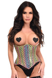 Daisy Corsets Top Drawer Steel Boned Rainbow Shimmer Checker Print Curvy Cut Waist Cincher Corset