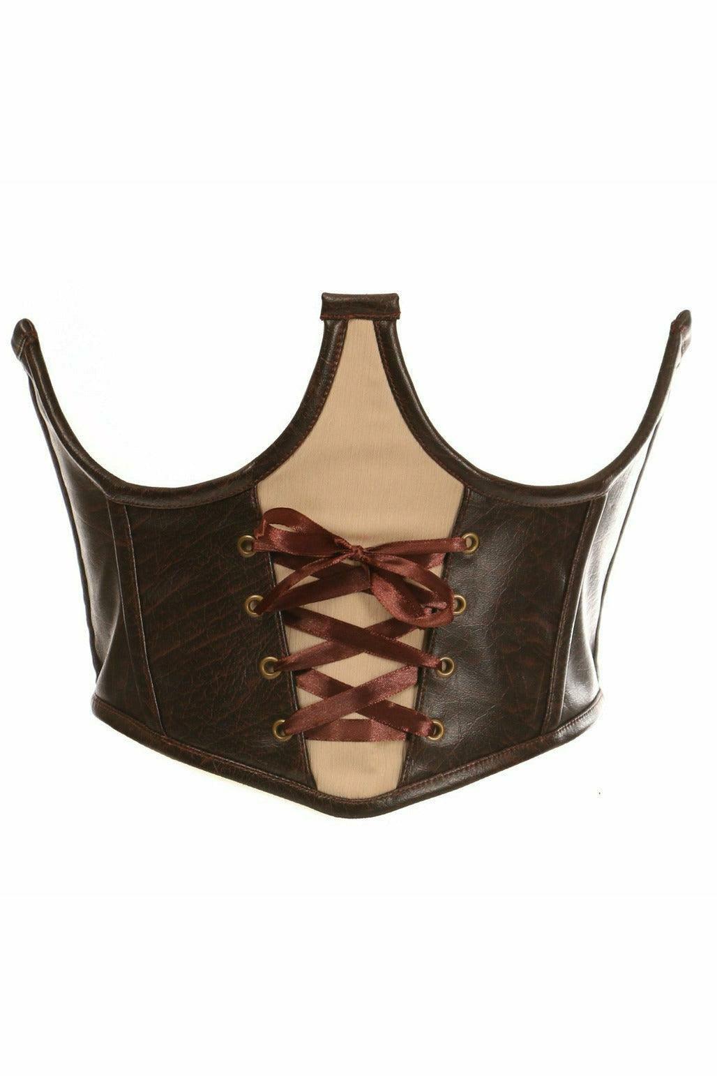 Top Drawer Faux Leather Steel Boned Lace-Up Open Cup Waist Cincher - Flyclothing LLC