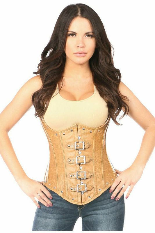 Daisy Corsets Top Drawer Steel Boned Distressed Faux Leather Underbust Corset Top