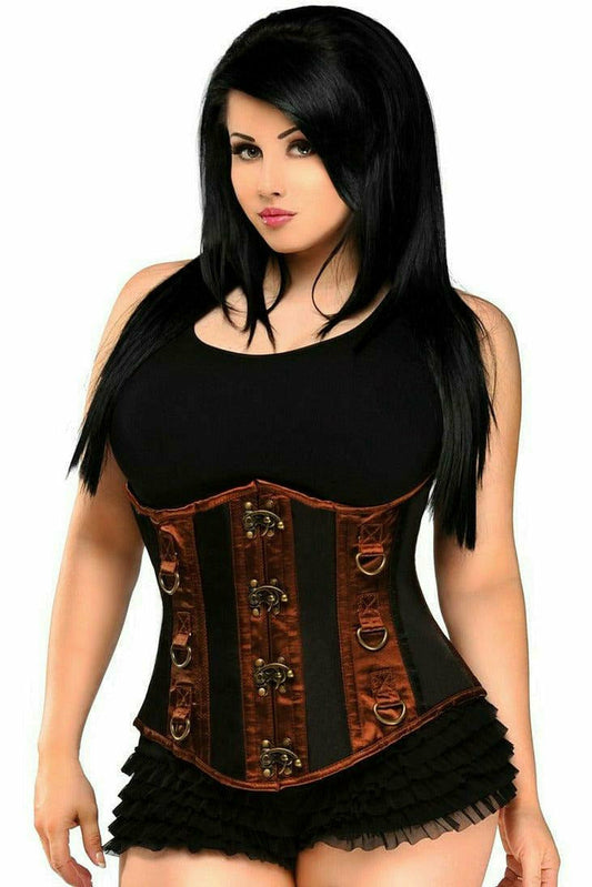 Daisy Corsets Top Drawer Black & Brown Steel Boned Underbust Corset - Flyclothing LLC