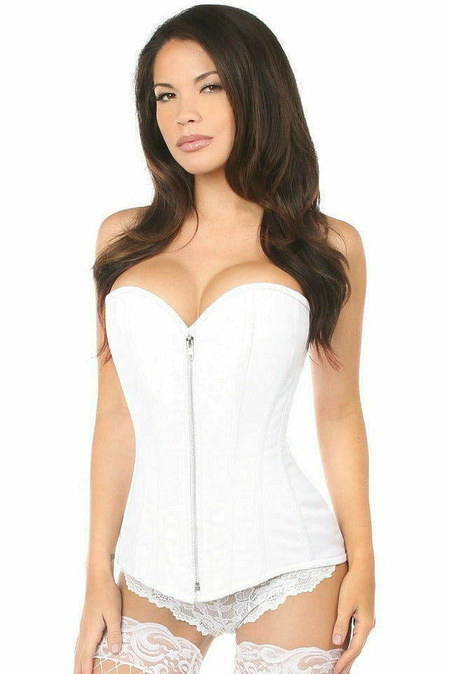 Daisy Corsets Top Drawer White Cotton Steel Boned Corset w/Zipper - Flyclothing LLC