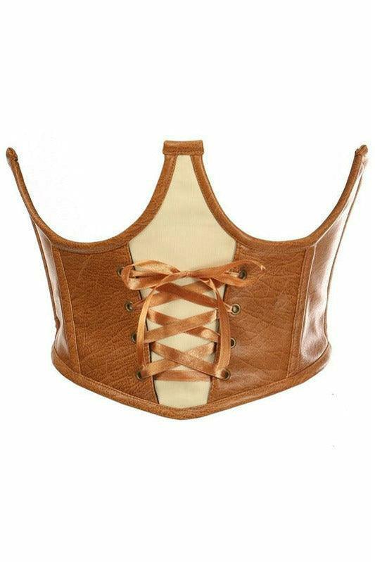 Top Drawer Faux Leather Steel Boned Lace-Up Open Cup Waist Cincher - Flyclothing LLC