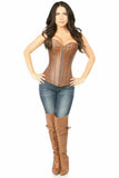 Daisy Corsets Top Drawer Distressed Brown Faux Leather Steel Boned Corset - Flyclothing LLC