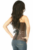 Daisy Corsets Top Drawer Distressed Brown Faux Leather Steel Boned Corset - Flyclothing LLC