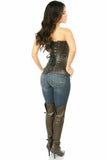 Daisy Corsets Top Drawer Distressed Dark Brown Faux Leather Steel Boned Corset - Flyclothing LLC