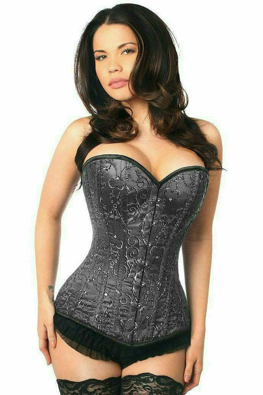 Daisy Corsets Top Drawer Elegant Black Embroidered Steel Boned Corset