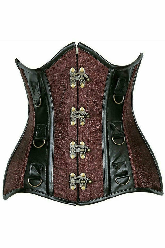 Daisy Corsets Top Drawer Brown Brocade & Faux Leather Steel Boned Under Bust Corset