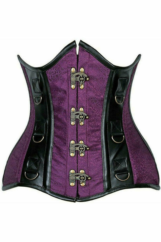 Daisy Corsets Top Drawer Plum Brocade & Faux Leather Steel Boned Under Bust Corset