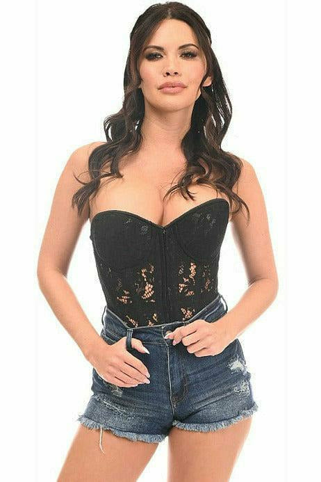 Daisy Corsets Top Drawer Black Underwire Sheer Lace Steel Boned Corset