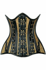 Daisy Corsets Top Drawer Faux Leather & Gold Brocade Steel Boned Under Bust Corset