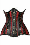 Daisy Corsets Top Drawer Faux Leather & Wine Brocade Steel Boned Under Bust Corset