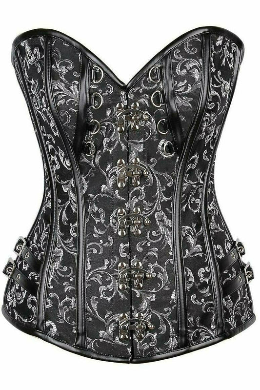 Daisy Corsets Top Drawer Brocade & Faux Leather Steel Boned Corset