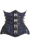 Daisy Corsets Top Drawer CURVY Steampunk Black/Blue Brocade Steel Double Boned Under Bust Corset