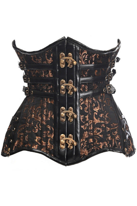 Daisy Corsets Top Drawer CURVY Steampunk Black/Brown Brocade Steel Double Boned Under Bust Corset