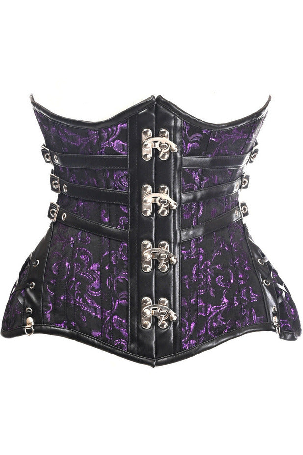 Daisy Corsets Top Drawer CURVY Steampunk Black/Purple Brocade Steel Double Boned Under Bust Corset