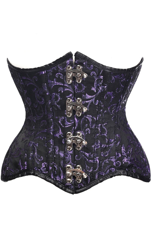 Daisy Corsets Top Drawer Black/Purple Brocade Double Steel Boned Under Bust Corset