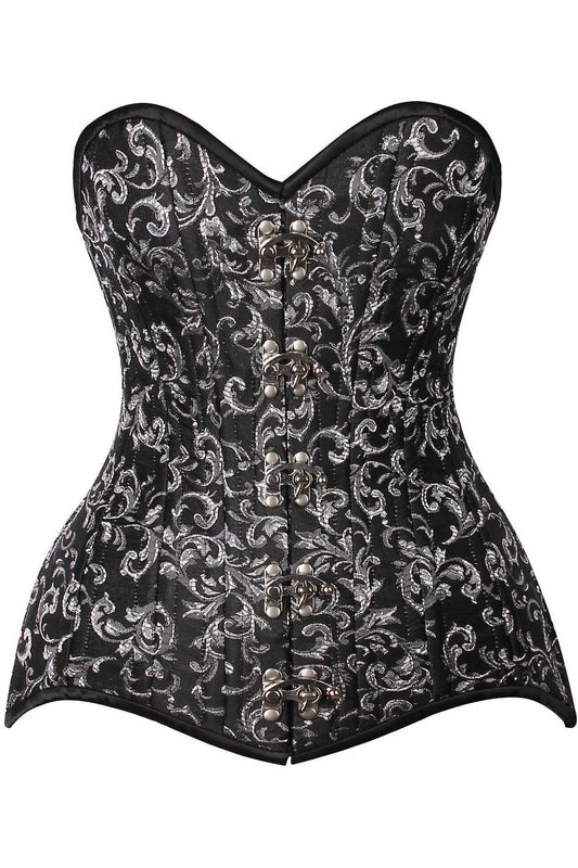 Daisy Corsets Top Drawer CURVY Black/Silver Brocade Double Steel Boned Overbust Corset