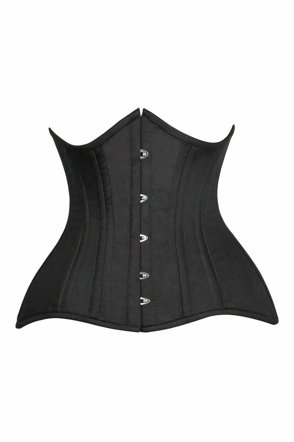 Top Drawer CURVY Black Cotton Double Steel Boned Underbust Waist Cincher Corset - Flyclothing LLC