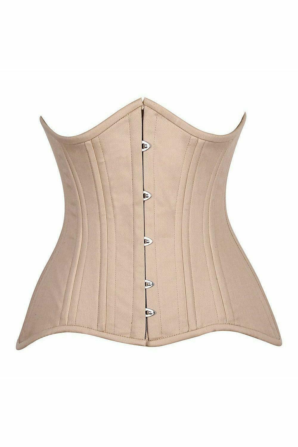 Top Drawer CURVY Nude Cotton Double Steel Boned Underbust Waist Cincher Corset - Flyclothing LLC