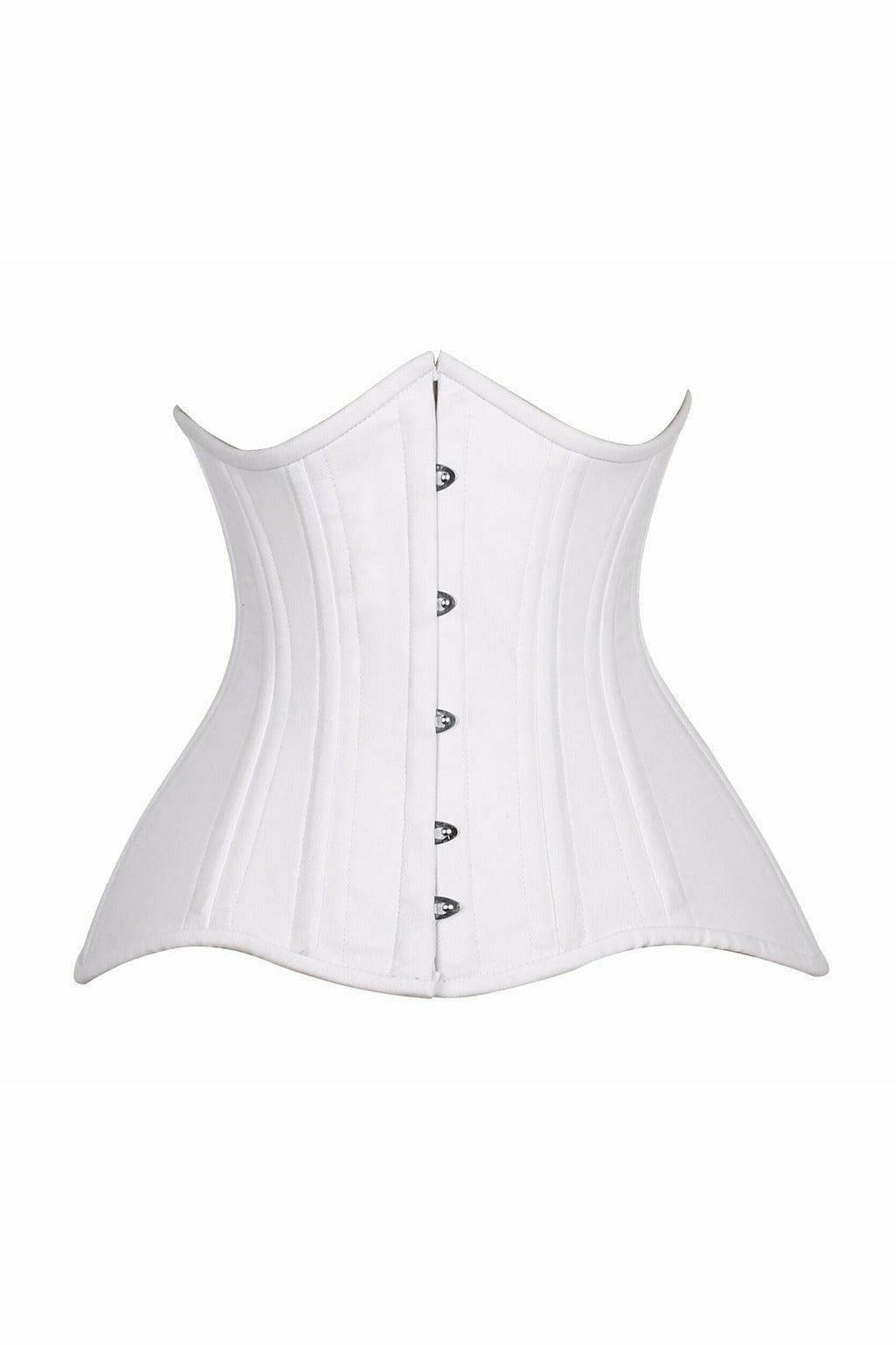 Top Drawer CURVY White Cotton Double Steel Boned Underbust Waist Cincher Corset - Flyclothing LLC