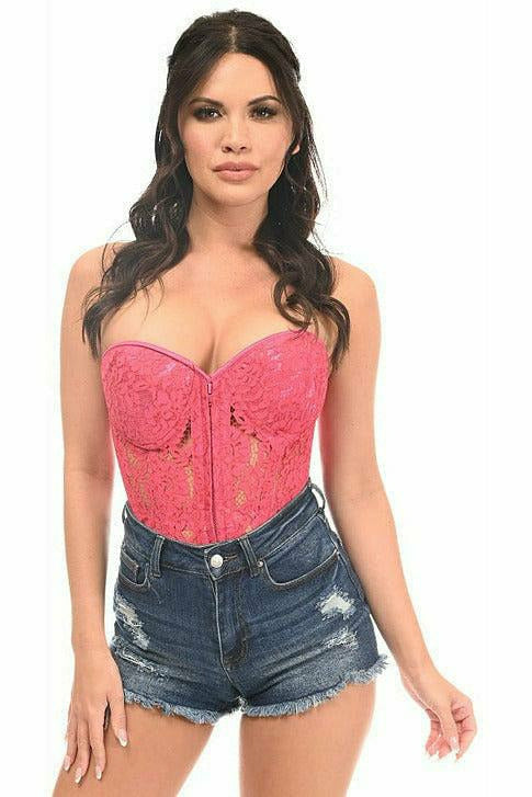 Daisy Corsets Top Drawer Fuchsia Underwire Sheer Lace Steel Boned Corset