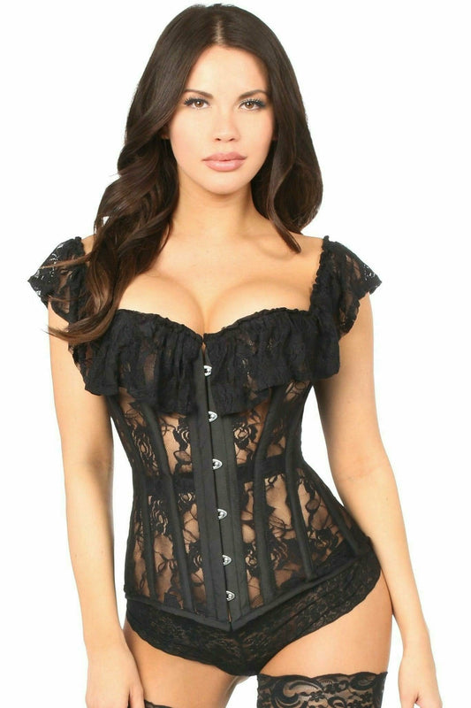 Daisy Corsets Top Drawer Black Sheer Lace Steel Boned Corset