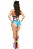 Daisy Corsets Top Drawer Rainbow Glitter Holo Steel Boned Mid Under Bust Corset - Flyclothing LLC