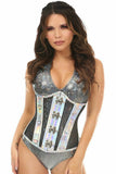 Daisy Corsets Top Drawer Silver Holo & Black Fishnet Steel Boned Under Bust Corset