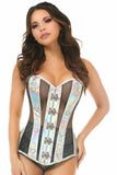 Daisy Corsets Top Drawer Silver Holo & Black Fishnet Steel Boned Over Bust Corset