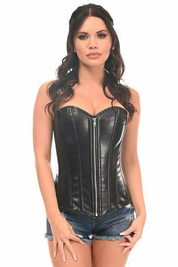 Daisy Corsets Top Drawer Black Faux Leather Steel Boned Overbust Corset