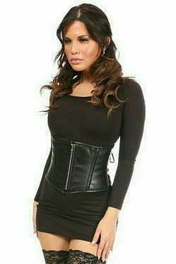 Daisy Corsets Top Drawer Black Faux Leather Steel Boned Mini Cincher