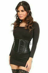 Daisy Corsets Top Drawer Black Faux Leather Steel Boned Mini Cincher - Flyclothing LLC