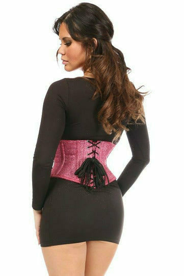 Daisy Corsets Top Drawer Fierce Fuchsia Glitter Steel Boned Mini Cincher - Flyclothing LLC