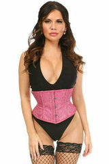 Daisy Corsets Top Drawer Fierce Fuchsia Glitter Steel Boned Mini Cincher - Flyclothing LLC