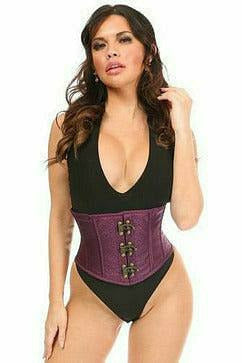 Daisy Corsets Top Drawer Plum Brocade Steel Boned Mini Cincher w/Clasps - Flyclothing LLC