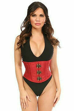 Daisy Corsets Top Drawer Wine Brocade Steel Boned Mini Cincher w/Clasps - Flyclothing LLC