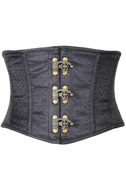 Top Drawer Black Brocade Steel Boned Mini Cincher w/Clasps - Flyclothing LLC