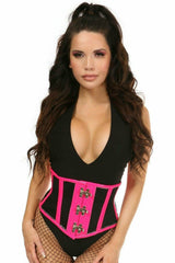 Daisy Corsets Top Drawer Hot Pink Patent & Fishnet Steel Boned Mini Cincher w/Clasps