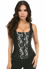 Daisy Corsets Top Drawer White Satin w/Black Lace Overlay Steel Boned Uniforming Corset w/Straps