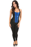 Daisy Corsets Top Drawer Black Satin & Blue Sequin Steel Boned Corset w/Straps - Flyclothing LLC