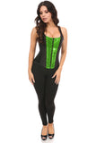 Daisy Corsets Top Drawer Black Satin & Green Sequin Steel Boned Corset w/Straps - Flyclothing LLC