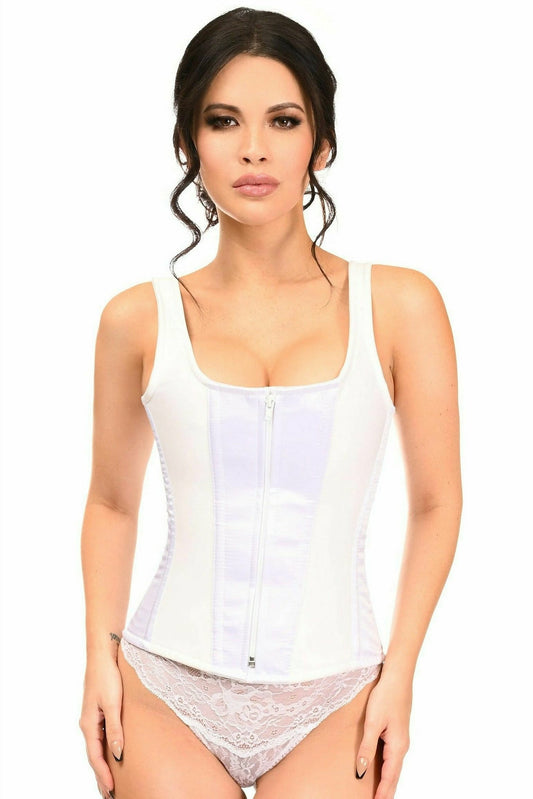 Daisy Corsets Top Drawer White Satin Steel Boned Corset w/Straps